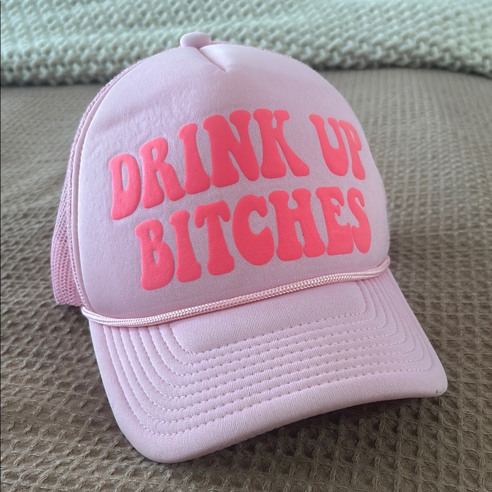 Pink Trucker Hat with Bold Text